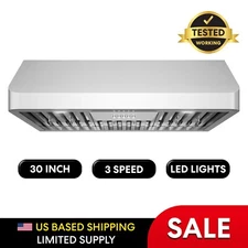 30 In. Under Cabinet Range Hood (OPEN BOX) 500 CFM, Stainless Steel, Push Button