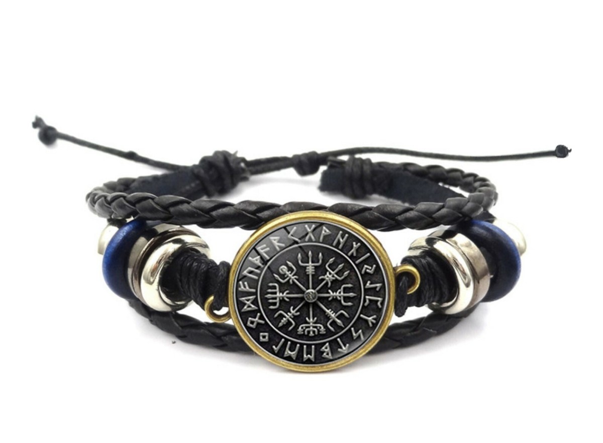 Bracelet viking - Manchette réglable avec boussole Vegvisir - Amulette