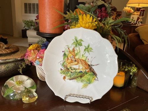 Beautiful Hand Painted Porcelain Deer Fawn Plate Signed BQ  7.75”