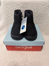 Cat Jack Toddler Winter Boots Black Zip Faux Suede Fur Lined Sz 7 New