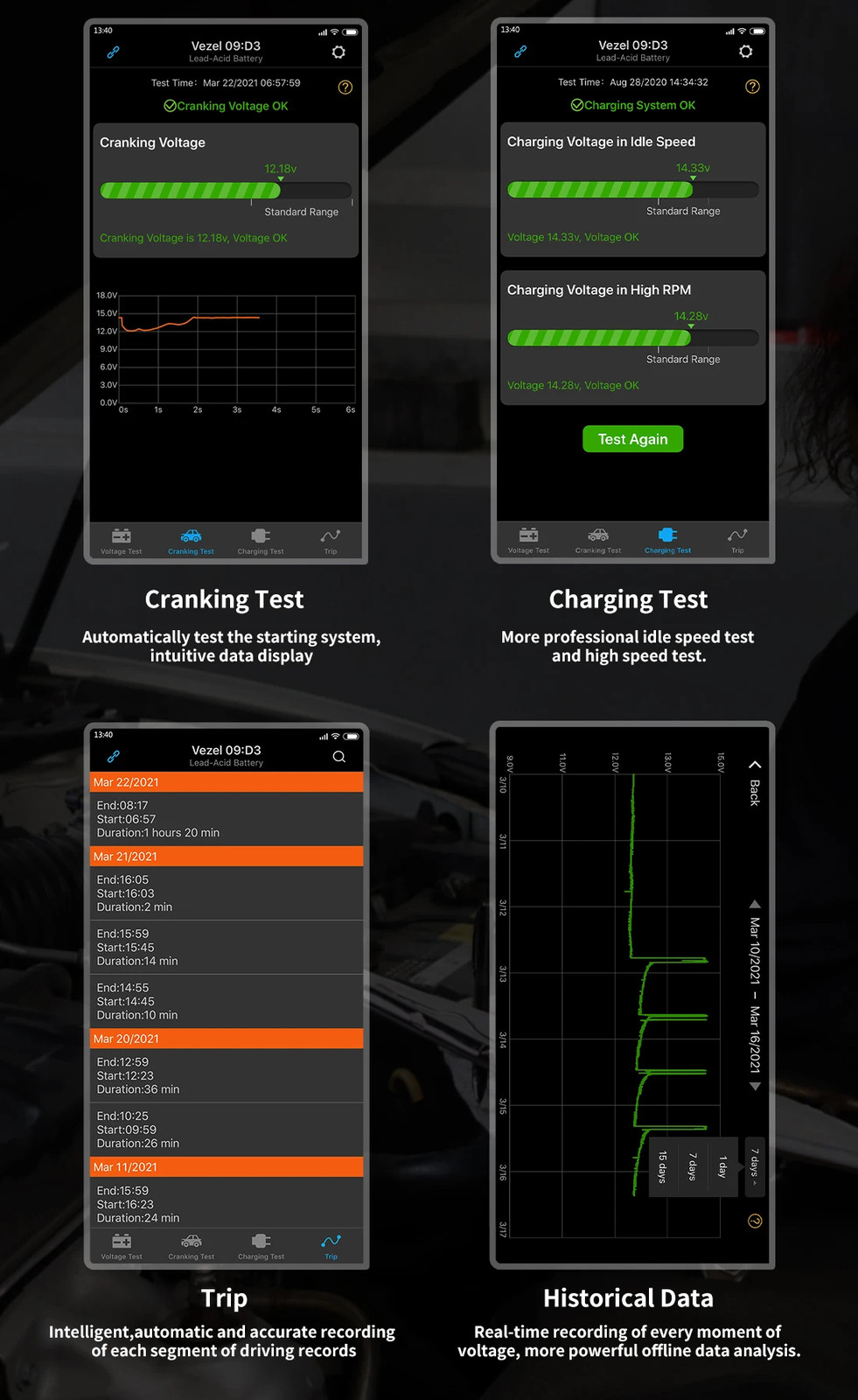 QUICKLYNKS 12V Car Bluetooth Battery Tester Charging Cranking Test Analyzer IOS