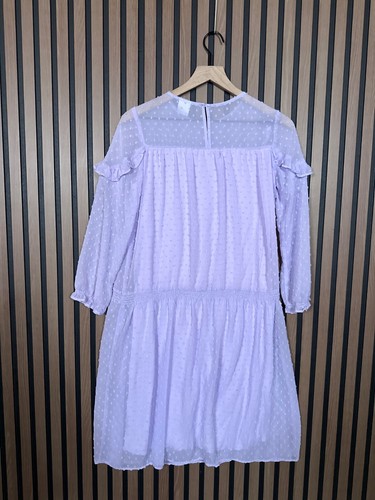 Zara Dress 13 / 14 Girls Purple Tiered Texture Midi Sheer Ruffle Trim - Picture 2 of 9