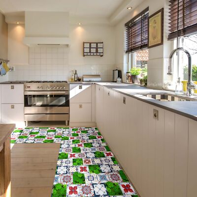 Küchenteppich Textil + PVC Läufer Flur Küche Bad Fliesengarten Mehrfarbig 80cm