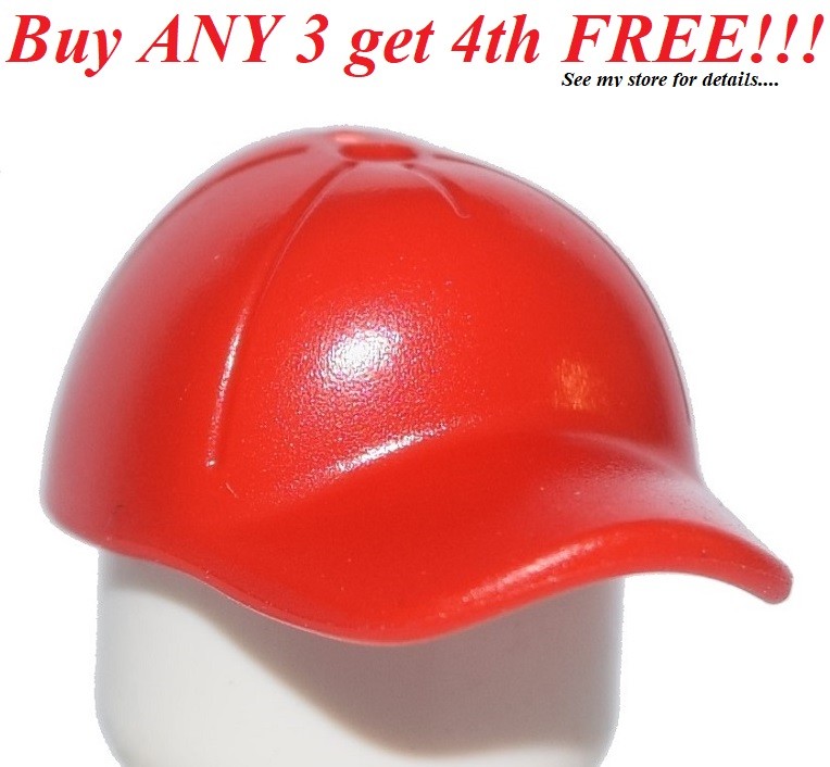 帽子 All Red Hat ☀️NEW Lego City Minifig Red Hat Short Curved Bill w/ Seams