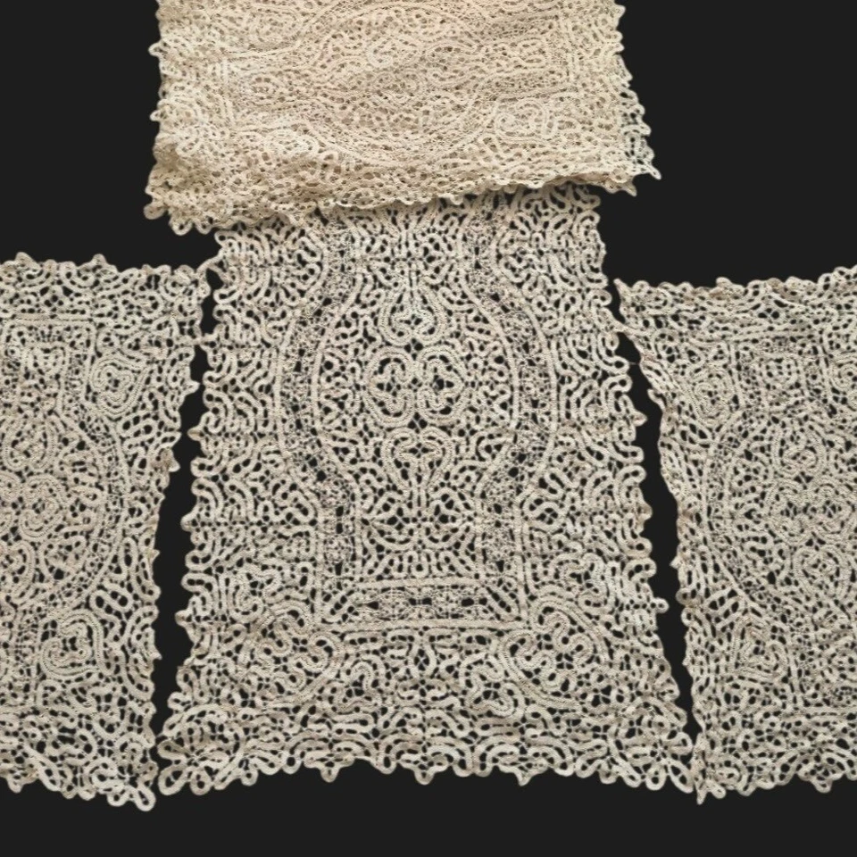 Antiguo corredor de mesa de encaje bobina hecho a mano y 8 manteles individuales aguja encaje aguja trabajo Foto 4 de 4