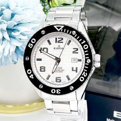 EDOX 80079 Class One Automatic Wristwatch Silver Black Genuine Timepiece