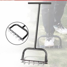 Manual Lawn Grass Aerator Tool with Detaching Rake 10 Iron Spikes Soil Aeration+