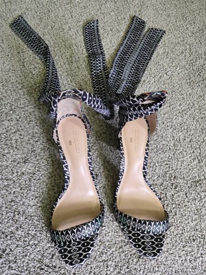 Trina Turk x INC Kanata Ankle Wrap Embroidered Heel Sandals Size 8