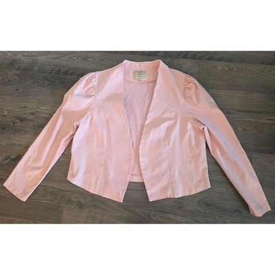 Women's sz 3X IRIS Los Angeles Pink Puff Shoulder Open Front Cropped Blazer