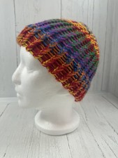 Rainbow Knit Beanie Slouchy Chunky Winter Hat Adult Unisex