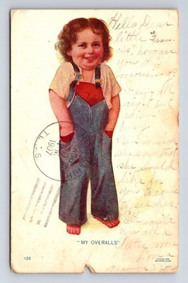 c1907 My Overalls Cute Child Girl GS Porter UDB Postcard
