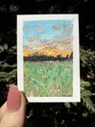 ACEO Original OIL Pastel Landscape Sunset, Meadow Field Dreamy Abstract Clouds — photo 3