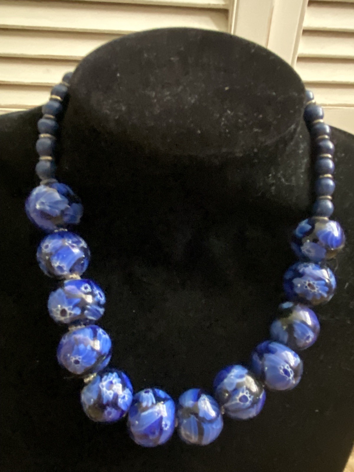 Statement Blue Chunky Patterned Bead Necklace And… - image 14