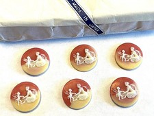 6 Vintage Japanese Cherub  Sitting Lady Carnelian Resin 18mm. Round Cameos L481