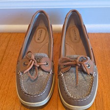 NWT Sperry Top-Sider Angelfish Greige Sparkle Glitter Canvas Boat Shoes 7M