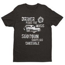 Image of Driver Picks The Music Shotgun Shuts Cakehole T Shirt Supernatural Winchester