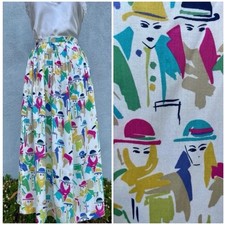 Vintage 80s Pop Art Novelty Print Maxi Skirt  Dominato Made in Canada Size 4