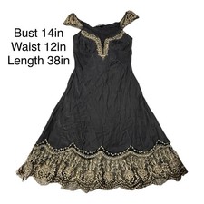 VINTAGE BETSEY JOHNSON SLIP DRESS - Black 100 Silk With Tan Lace