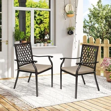 Aoodor Patio Chair 2Pcs Outdoor Dining Chairs Stackable Metal Armrest Chairs