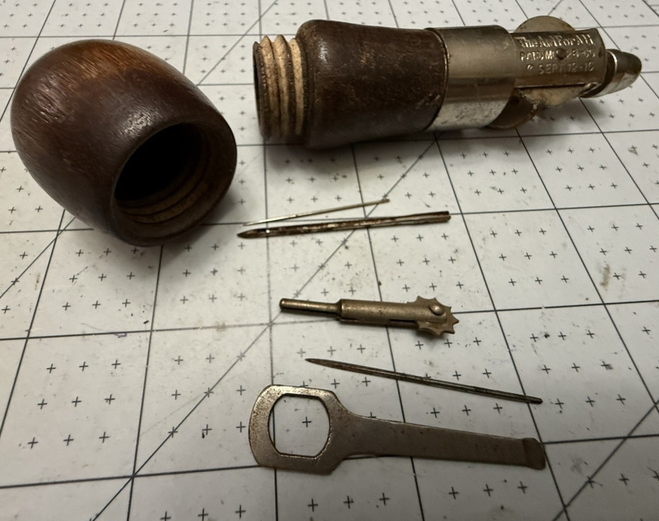 Vtg C.A. Myers Co Sewing Awl Tool w/ Attachments Chicago IL USA Made Awl For All