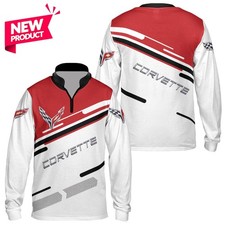 Custom Name - Men's Corvette C8 3D Logo Zip Long Sleeve Shirt All Size