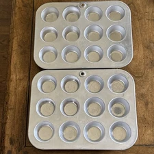 Vtg MIRRO FOLEY Aluminum 12 Mini Muffin Cupcake Pans Tin Tart Pans USA Lot of 2