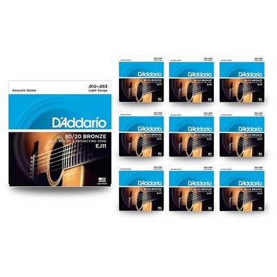 D'Addario EJ11 8020 Bronze Light Acoustic Guitar Strings 10 Pack