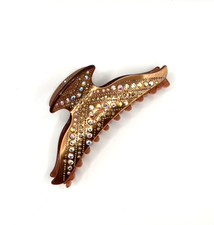 Brand New Large Brown Hair Clip Claw w/Clear AB Brown Crystals