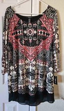 New Style & Co. Women's Tunic Blouse Top Multicolor 3/4 Roused Sleeves  Sz XL