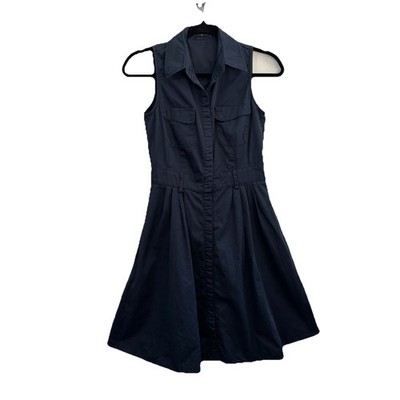 Roberto Verino Fit And Flare Collared Shirt Dress Navy Blue Size 6 Preppy