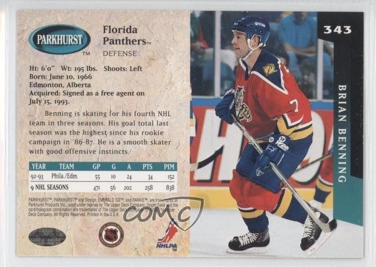 1993-94 Parkhurst Brian Benning #343 - Image 2 of 2