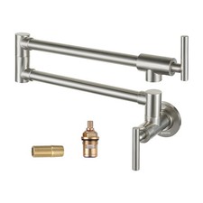 Kitchen Brushed Nickel Wall Mount Pot Filler Faucet Brass 2 Handle Double Joint