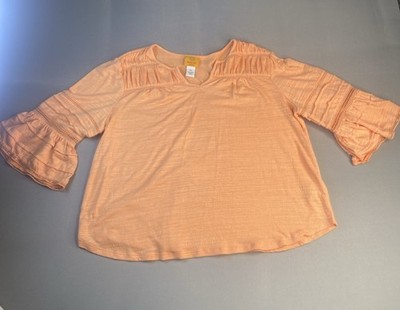 Ruby Red Top Peach 3/4 Sleeve V-neck, Women s PXL