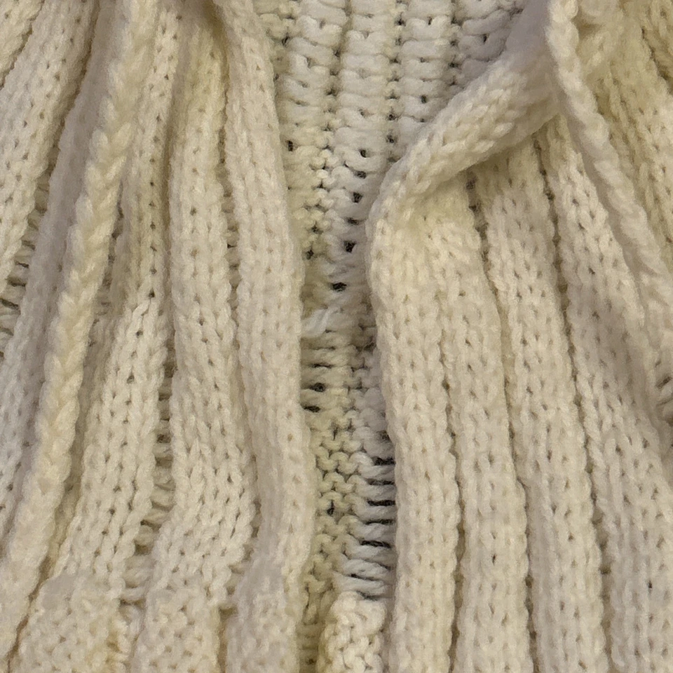 Vintage Cardigan Hand Knit Grannycore Open Knit Ivory Medium 1960's Pom Pom Cute - Image 4 of 4