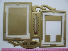 Vintage NOAH'S GROCERY Agate Colo. Souvenir Thermometer Picture Frame Tin Metal