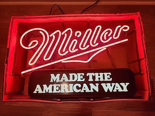 Vintage 1980s Miller Beer "Made the American Way" Neon Bar Sign