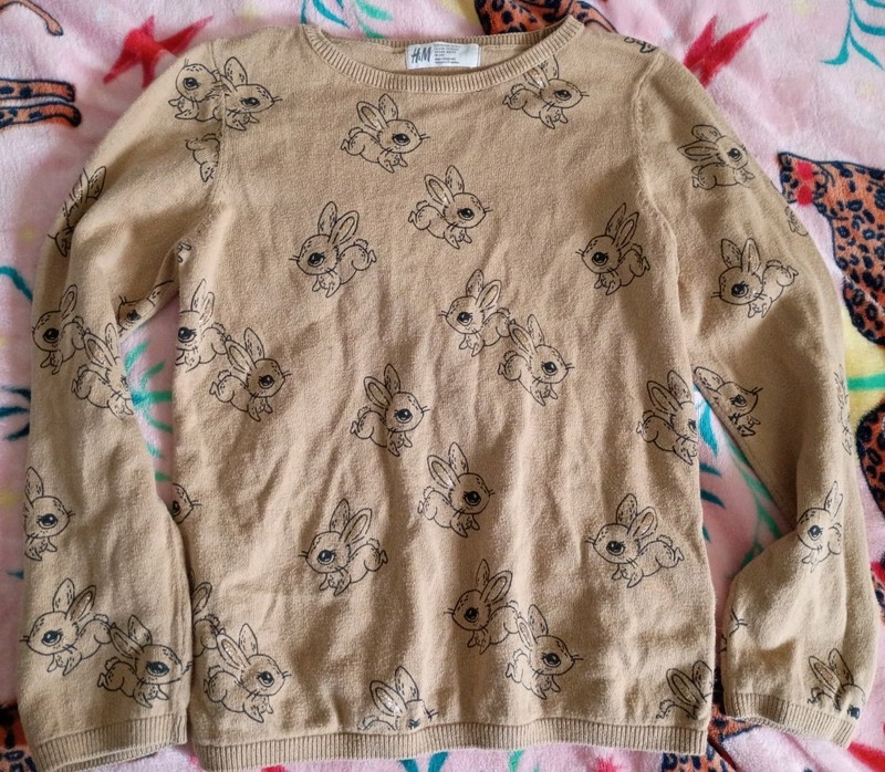 H&M Bunny Sweater Girls Size 6x 7 Cotton Brown