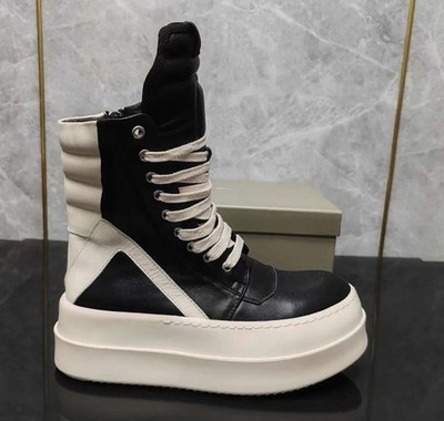 Rick Owens Black White Leather Platform Lace-Up Ankle Boot US 10 Unisex