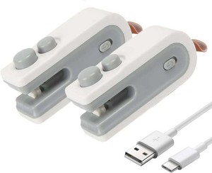 2 Pack Mini Bag Sealer 2-in-1 Rechargeable Heat Sealer and Cutter USB C White