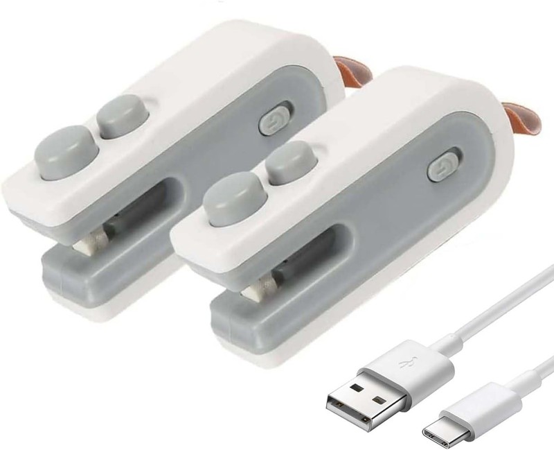 2 Pack Mini Bag Sealer 2-in-1 Rechargeable Heat Sealer and Cutter USB C White