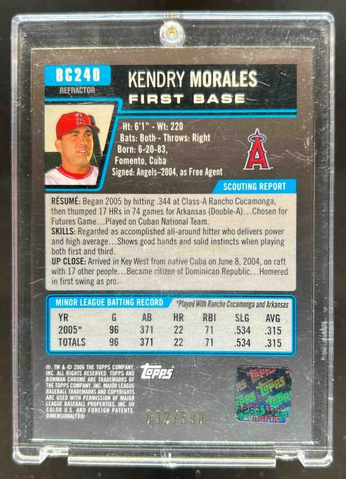 2006 Bowman Chrome Kendry Morales Prospects Refractor Auto #92/500 Angels - Image 2 of 2