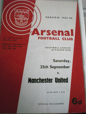ARSENAL v MANCHESTER UNITED,   25th SEPTEMBER 1965,   NO WRITING/STAPLES.