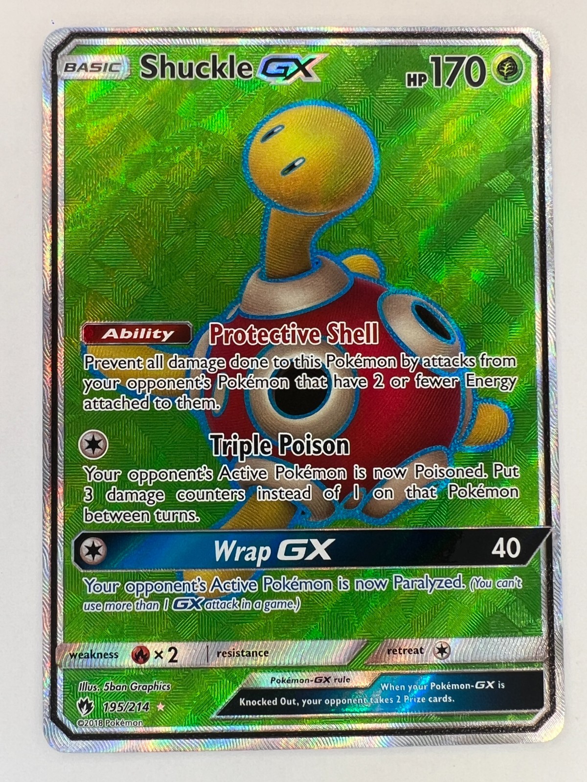 Pokemon TCG Shuckle GX Lost Thunder 195/214 Holo Full Art Ultra Rare - NM