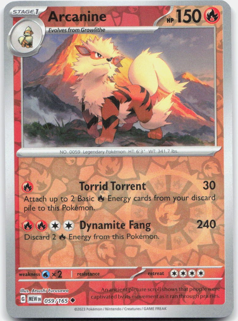 Arcanine 059/165 Uncommon 151 Pokemon Reverse Holo Near Mint