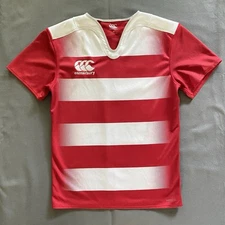 Canterbury Jersey Mens Size Medium Red White Striped Embroidered Rugby Vapodri