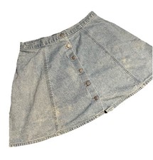 VTG No Excuses Women Denim Jean Skirt Sz 24 Small Light Wash Denim Button Front