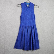 Moulinette Soeurs Dress XS Blue Textured Fit Flare Sleeveless Anthropologie
