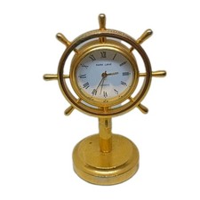 Vintage Park Lane goldfarbene Schiffsrad Miniatur Messing Tischuhr Maritim Dez