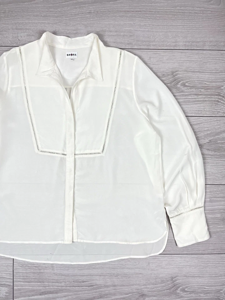 Brora White 100% Silk Button Shirt Blouse Size UK 14 Womens - Image 4 of 4