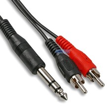 2m 6.35mm 1/4" Stereo TRS Jack Plug to 2 x RCA Phono Male Audio Cable Black